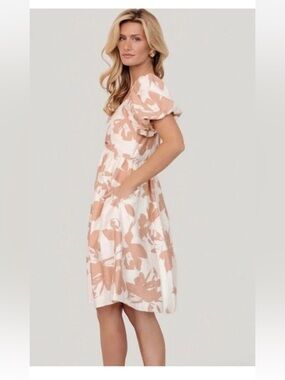 Baltic Born Women's Alona Short Dress Puffy Sleeve Orange Cream Size M EUC